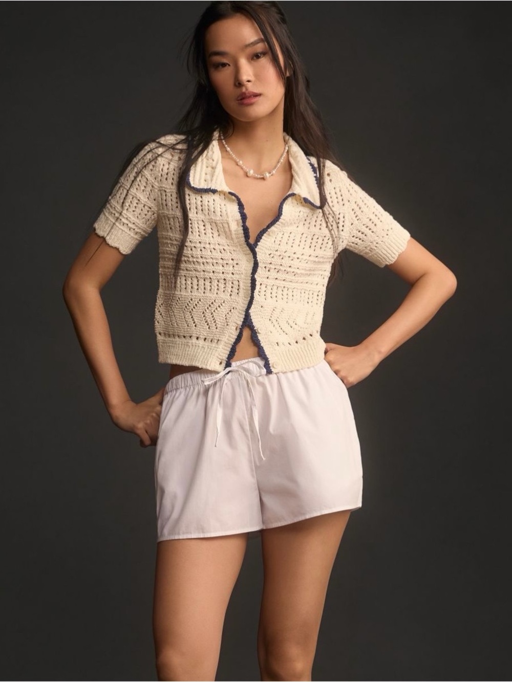 Anthropologie | Maeve Short-Sleeve Open-Stitch Polo Cardigan Sweater | Size: SM - Picture 4 of 7